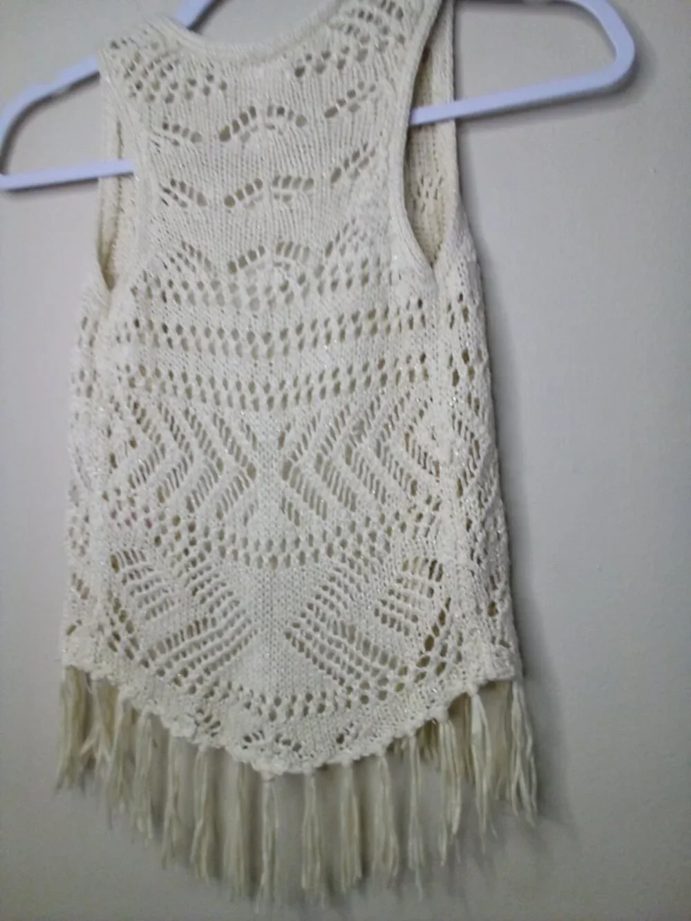 Justice Vest Cardigan Girls 5 Open Front Loose Knit Boho Fringe Cream